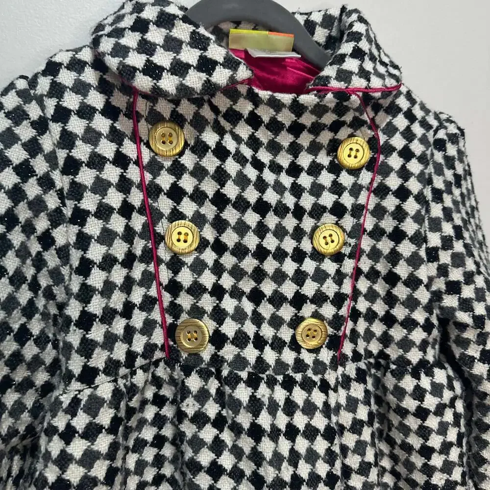Penelope Mack Girls Houndstooth Coat with Pink Lining, Sz 6X